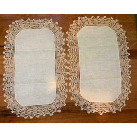 Vintage Handcrafted Linen Table Runners with Crochet Lace Edging - Picture 1 of 5